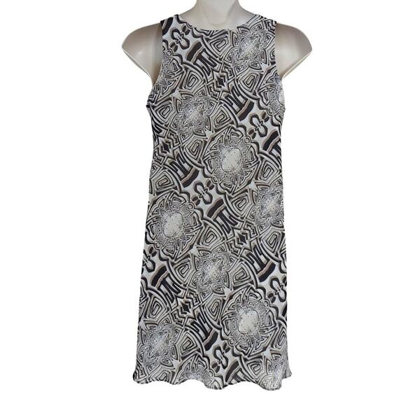 Tiana B. Multicolor Geometric Print Sleeveless Chiffon Layered A-Line Midi Dress - Picture 2 of 8